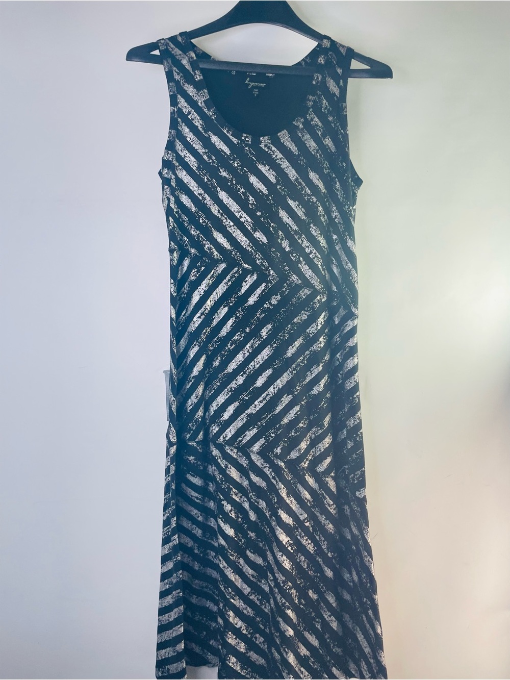 Lynn Ritchie Sleeveless Black and White Striped Maxi Dress by Kensie Metallic